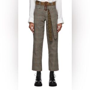 R13 Women's Plaid Cropped Pants with Leopard Belt